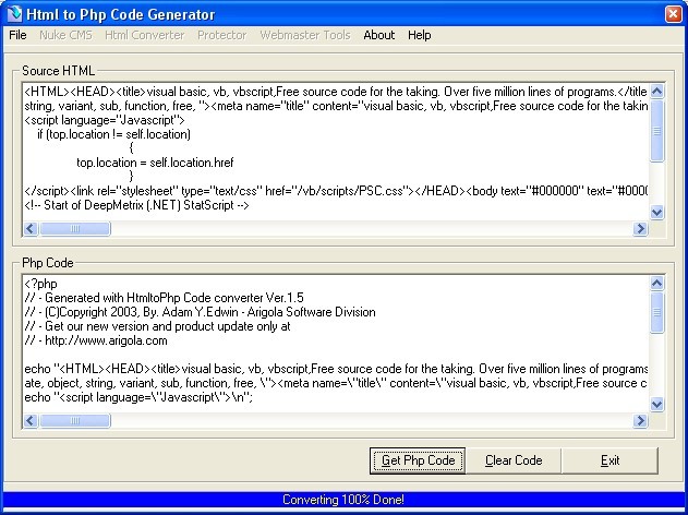 Arigola Html to Php Converter Screenshot